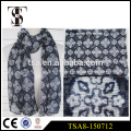 black and white silk feel digital printed scarves big flower 100% polyester scarf